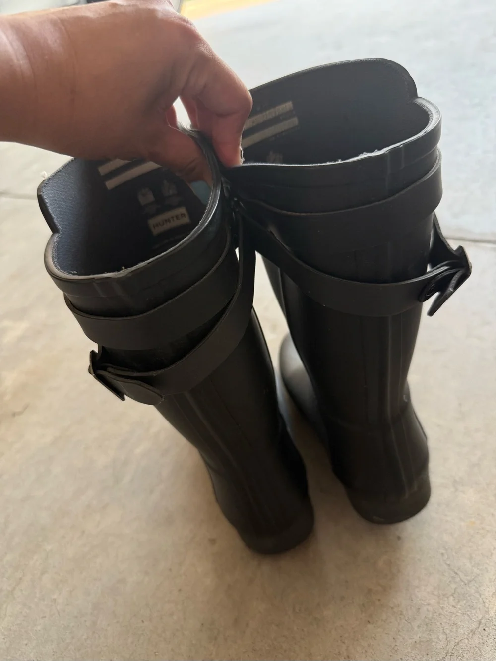 Hunter Black Rain Boots with Red Logo Trim